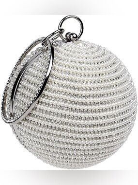 NWT Pearl Clutch Purse Sparkling Bling Swarovski Crystal Rhinestone Bag +Gift